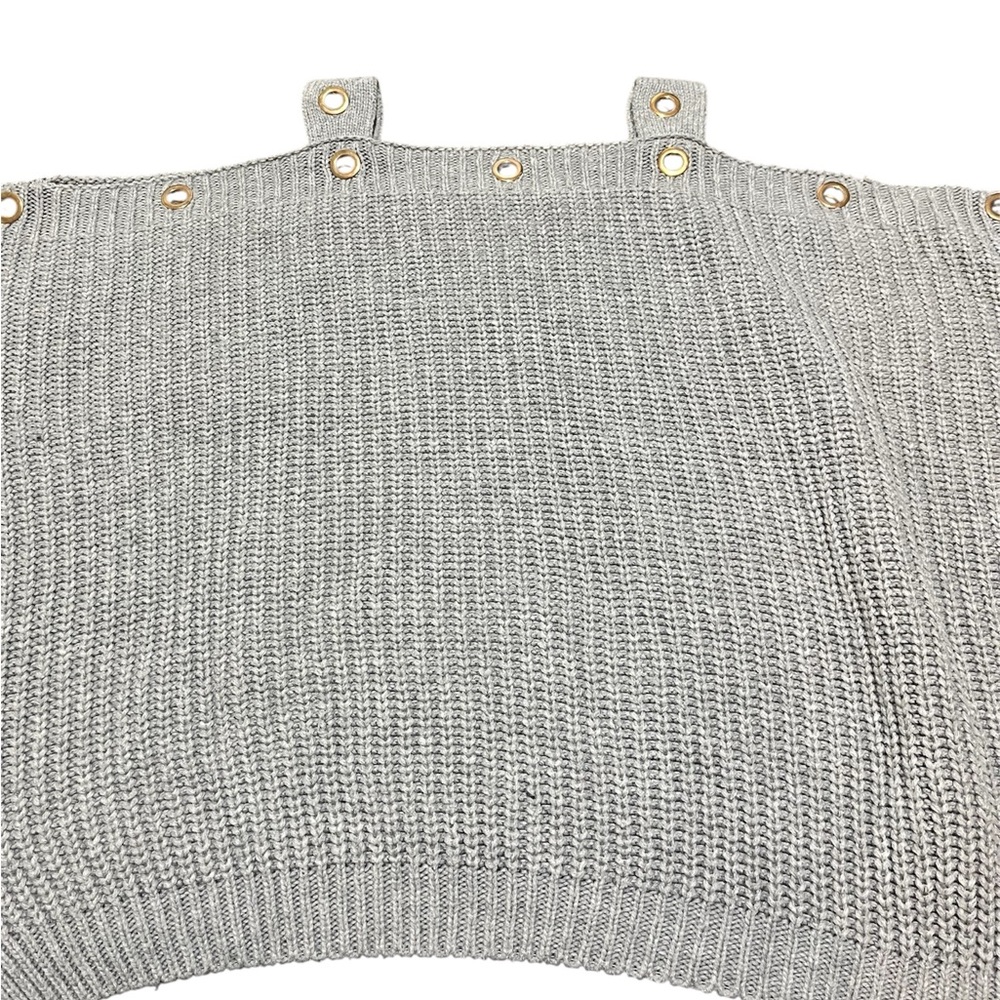 Elan Gray Knit Sweater Top Cold Shoulder Size Small Womens Long Sleeve
